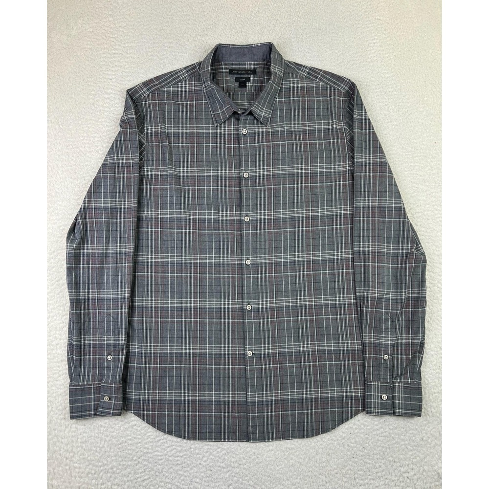 John Varvatos Shirt Mens Large Gray Plaid Luxe Button Down Long Sleeve Casual